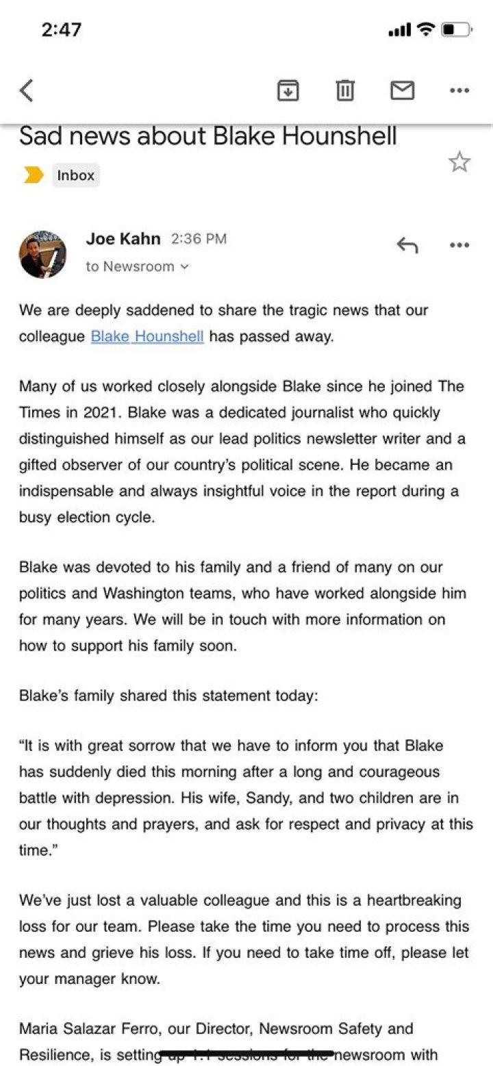 
Blake Hounshell New York Times Journalist Died at the Age of 44 